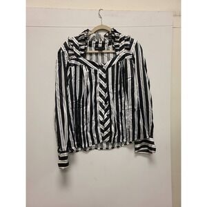 Blue Diamond Womens XL Blouse Black White Striped Long Sleeve Top Shirt Ladies